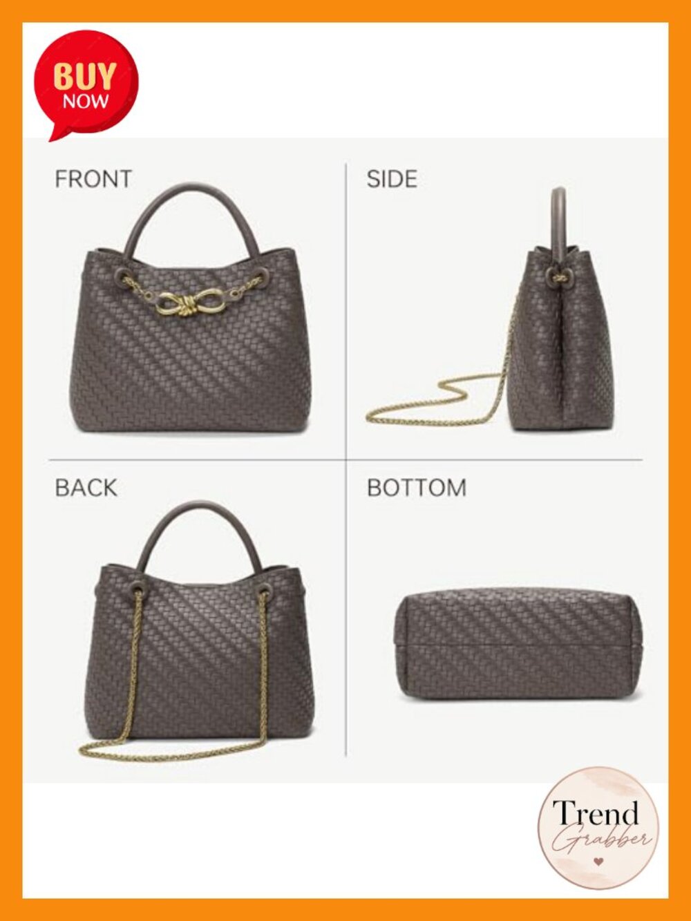 Small Woven Faux Leather Tote Bag with Adjustable Straps Top Handle Handbag - Picture 5 of 5